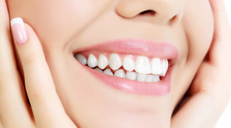 Smiling mouth with white teeth